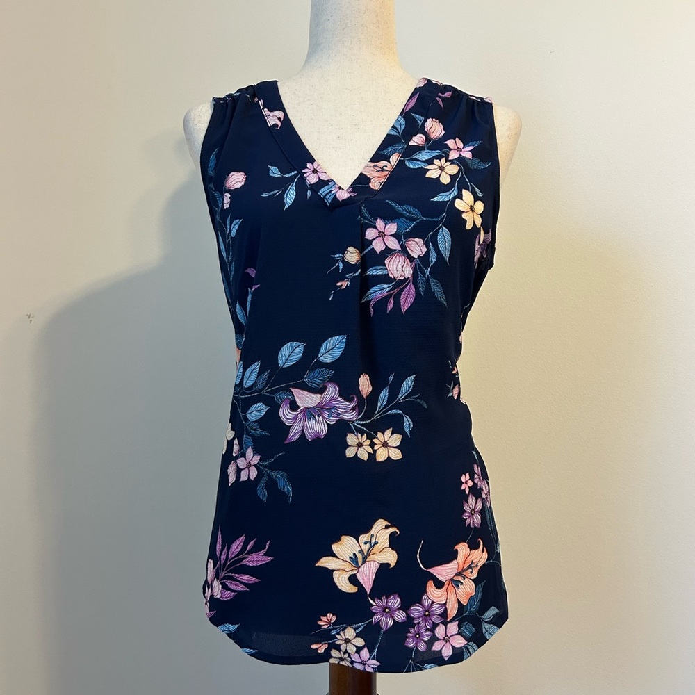 Gibson Blue Pink Wrap Tank Top Blouse